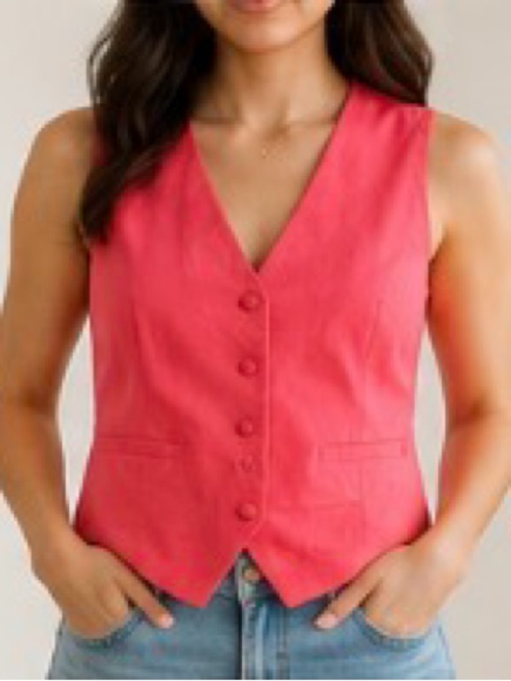 Elan Hot Pink Sleeveless Button-Front Vest